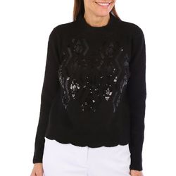 Blue Sol Womens Sequin Embellished Long Sleeve Sweater
