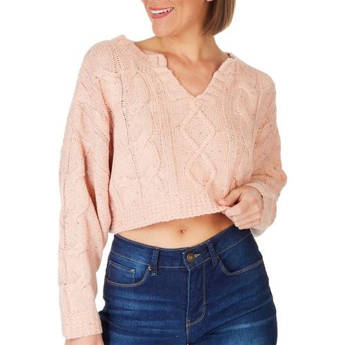DOUBLE ZERO Womens Crop Cable V Sweater