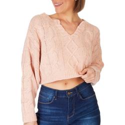 Womens Crop Cable V Sweater