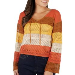 Womens Open Weave Lace-Up Knit Sweater