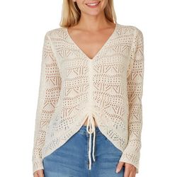 Womens Open Weave Cinched Knit Sweater
