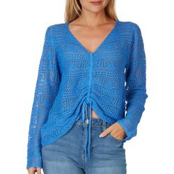 Womens Open Weave Cinched Knit Sweater
