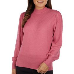 Womens Round Neck and Puff Sleeve Soft Knit Sweater