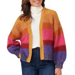 Womens Ombre Stripe Metallic Open Front Sweater
