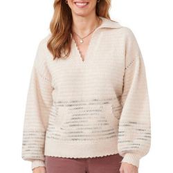 Women's Blouson Sleeve Kangaroo Pocket Space Dye Sweater