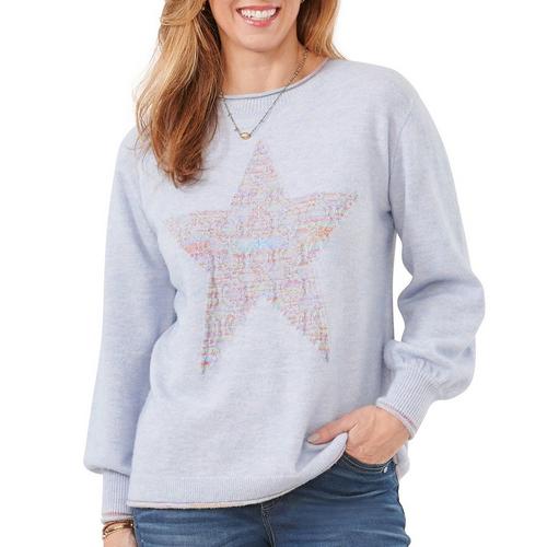 Democracy Womens Solid Star Long Sleeve Sweater