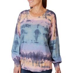 Womens Tie-Dye Boat Neck Blouson Sleeve Sweater