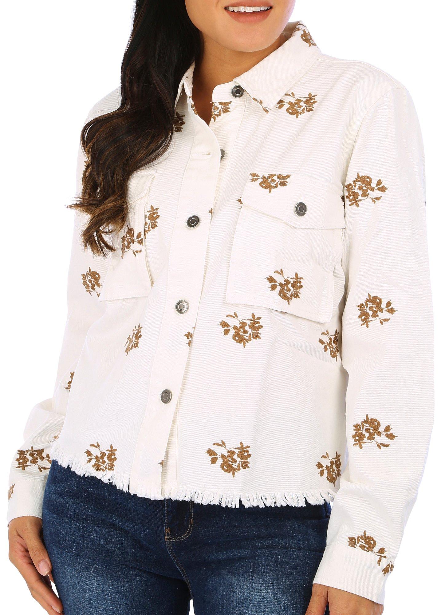 Womens Frayed Embroidered Jacket