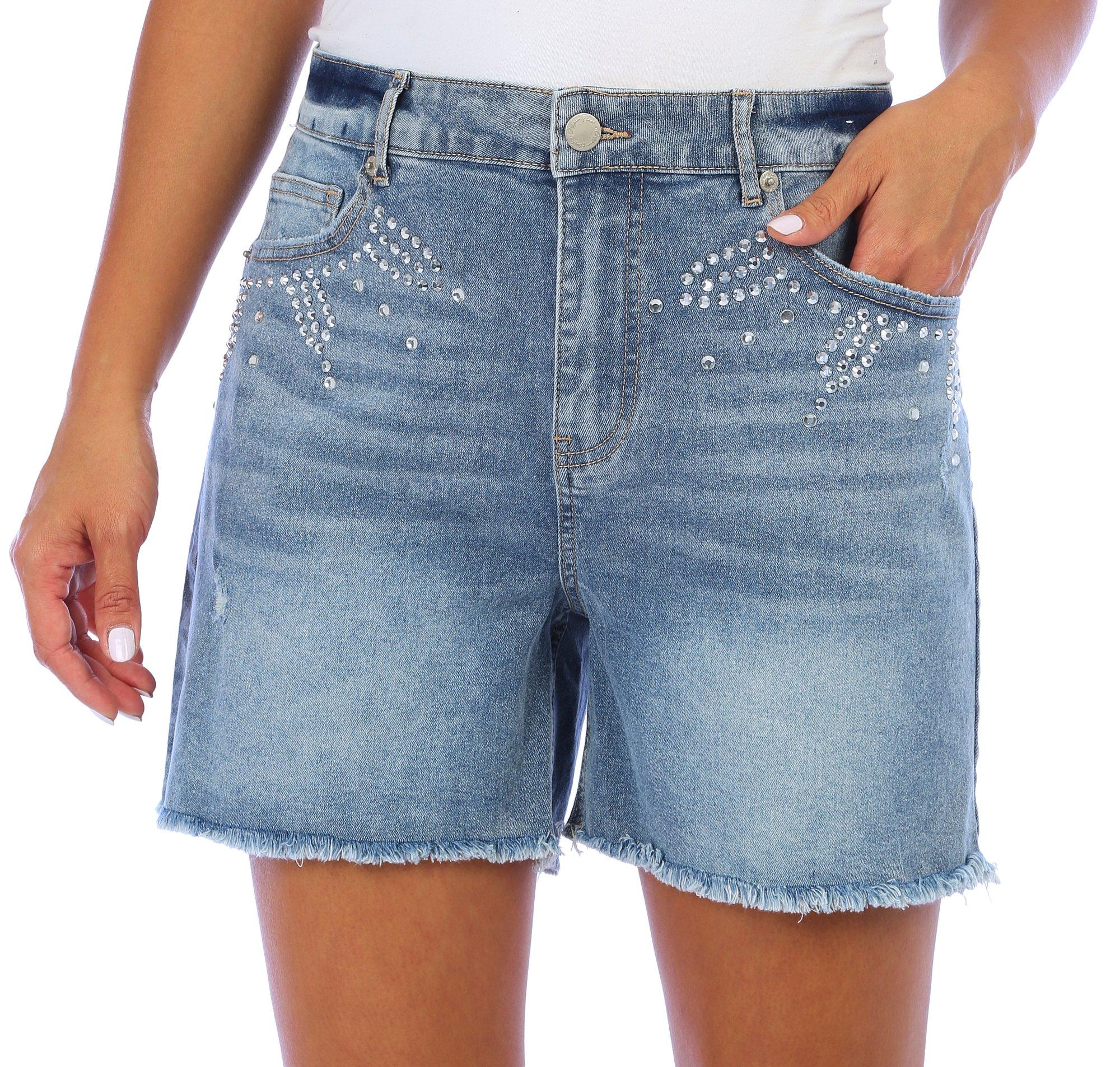 Womens Embellished Pocket Denim Shorts