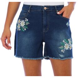 COPPERFLASH Womens Embroidered Floral Denim Shorts