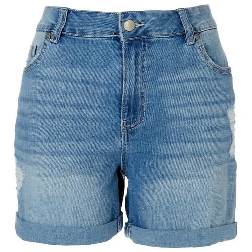 D. Jeans Womens Distressed Whiskered Denim Shorts