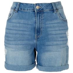 Womens Distressed Whiskered Denim Shorts