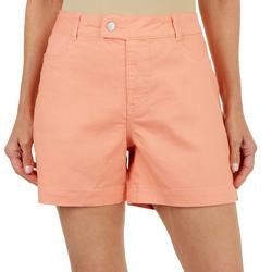 Womens Solid Extended Tab Button Twill Shorts