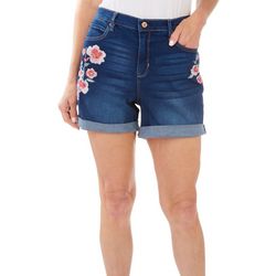 Womens 5 in. SOHO Embroidered Roll Cuff Denim Shorts