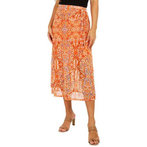 Bunulu Womens Printed Mesh Wrap Maxi Skirt