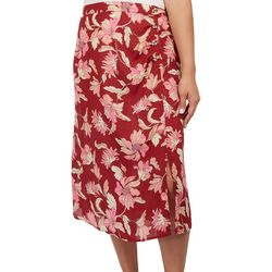 Bunulu Womens Floral Print Side Slit Midi Skirt