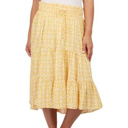 Bunulu Womens Ikat Print Tiered High Low Midi Skirt