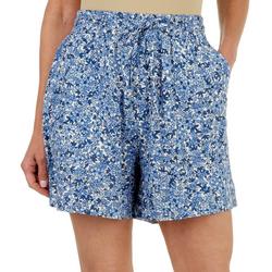 Womens Floral Linen Pull-On Shorts
