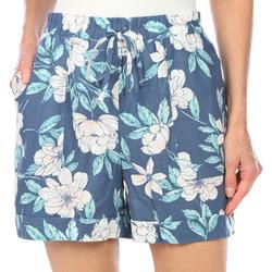 Womens Floral Drawstring Linen Shorts