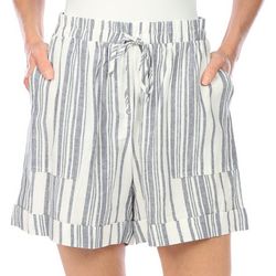 Blue Sol Womens Striped Drawstring Linen Shorts