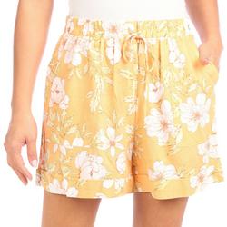 Womens Floral Drawstring Linen Shorts