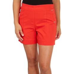 Womens Solid High Waist Pull On Shorts