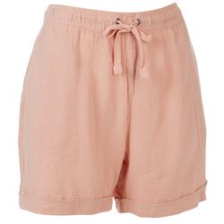 Purple & More Womens 5 in. Solid Linen Cuffed Pocket Short