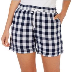Purple & More Womens 5 in. Checked Linen Pull On Short