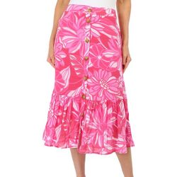 MLLE GABRIELLE Womens Button Front Tiered Floral Skirt