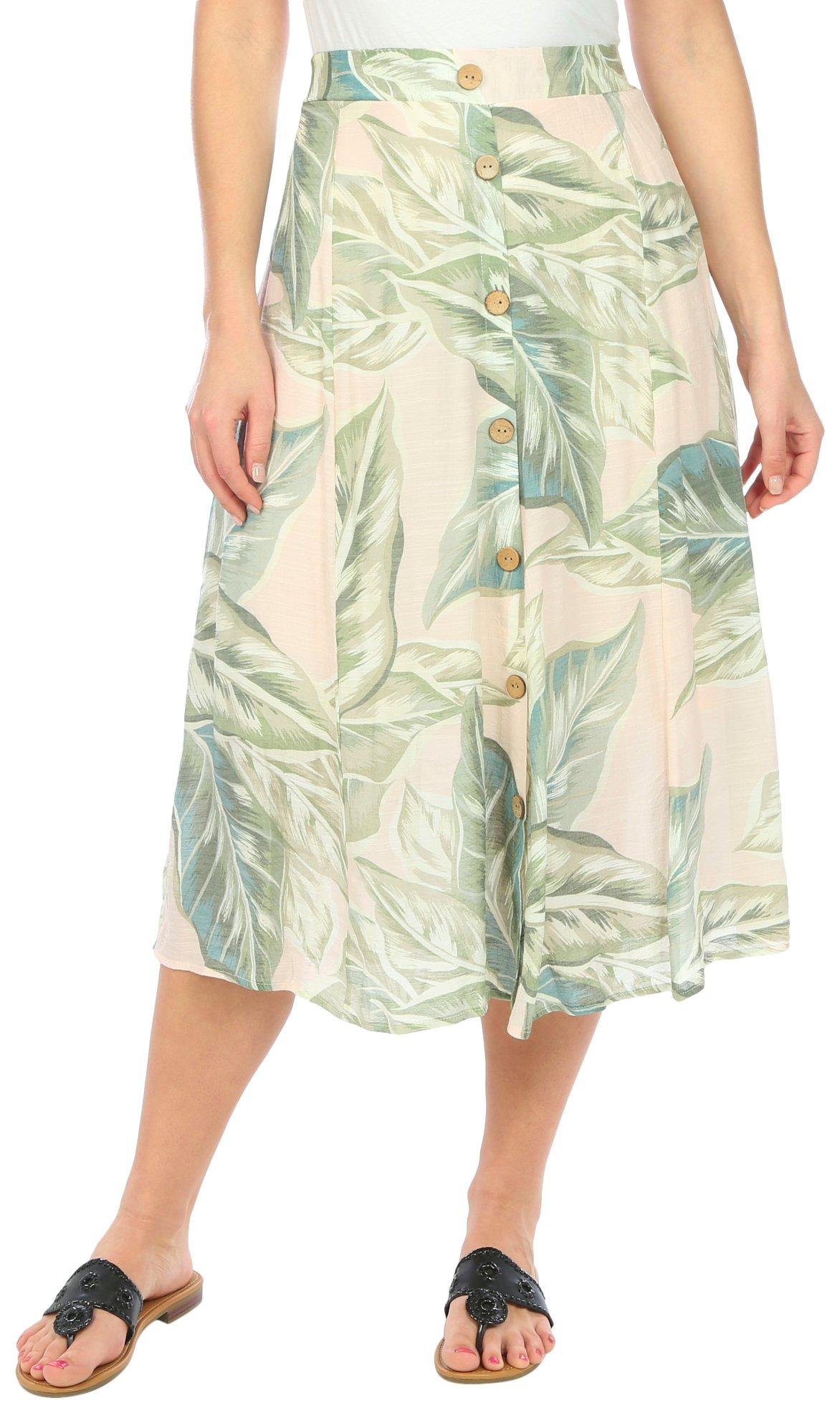 Womens Button Front Tropical Skirt