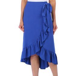 Mlle Gabrielle Womens Solid Airflow Tie Front Wrap Skirt