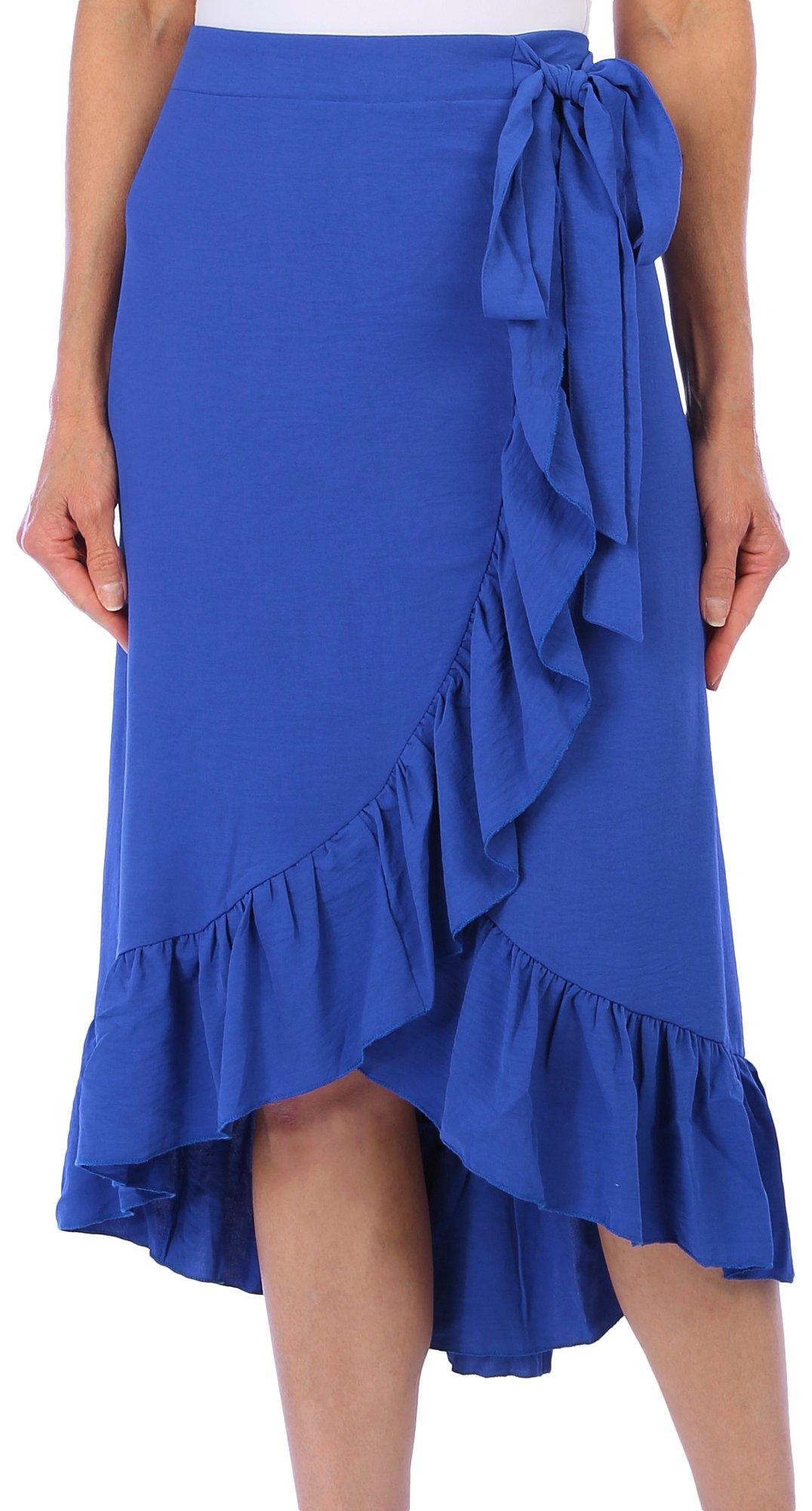 Womens Solid Airflow Tie Front Wrap Skirt
