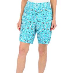 Womens Button Accent Abstract Floral Shorts