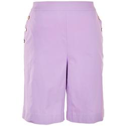 Womens Solid Decorative Button Shorts