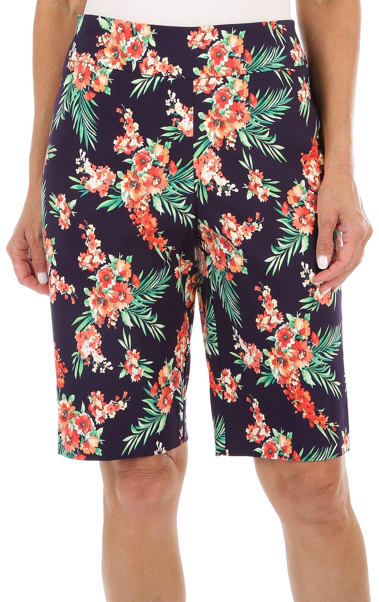 Caribbean Joe Womens Floral Tie Front Shorts