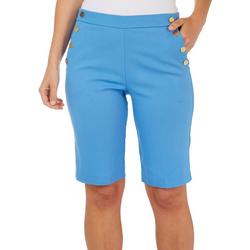 Womens Solid Button Accent Skimmer Shorts