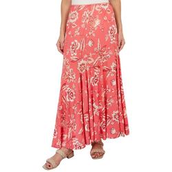 Womens Floral Print Fitted Flare Maxi Skirt