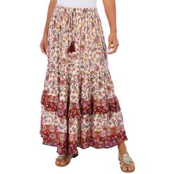 Womens Print Layered Tiered Ruffle Long Skirt