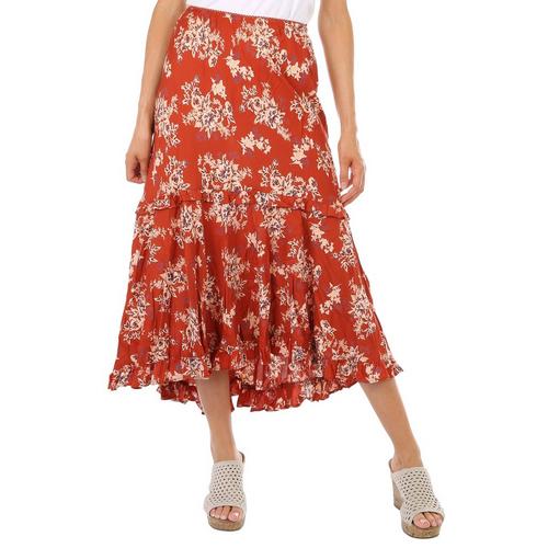 Bunulu Womens Floral Ruffle High Low Skirt