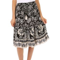 Bunulu Womens Floral Ruffle Hem Tiered Skirt