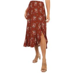 Bunulu Womens Floral Printed Side Ruffle Midi Skirt