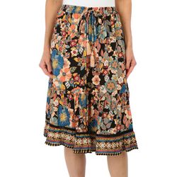 BUNULU Womens Print Tiered Midi Skirt