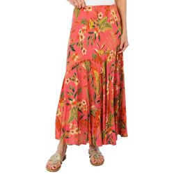 BUNULU Womens Bias Ruffle Floral Skirt