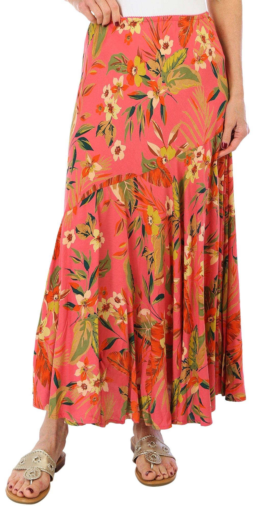 Womens Bias Ruffle Floral Skirt