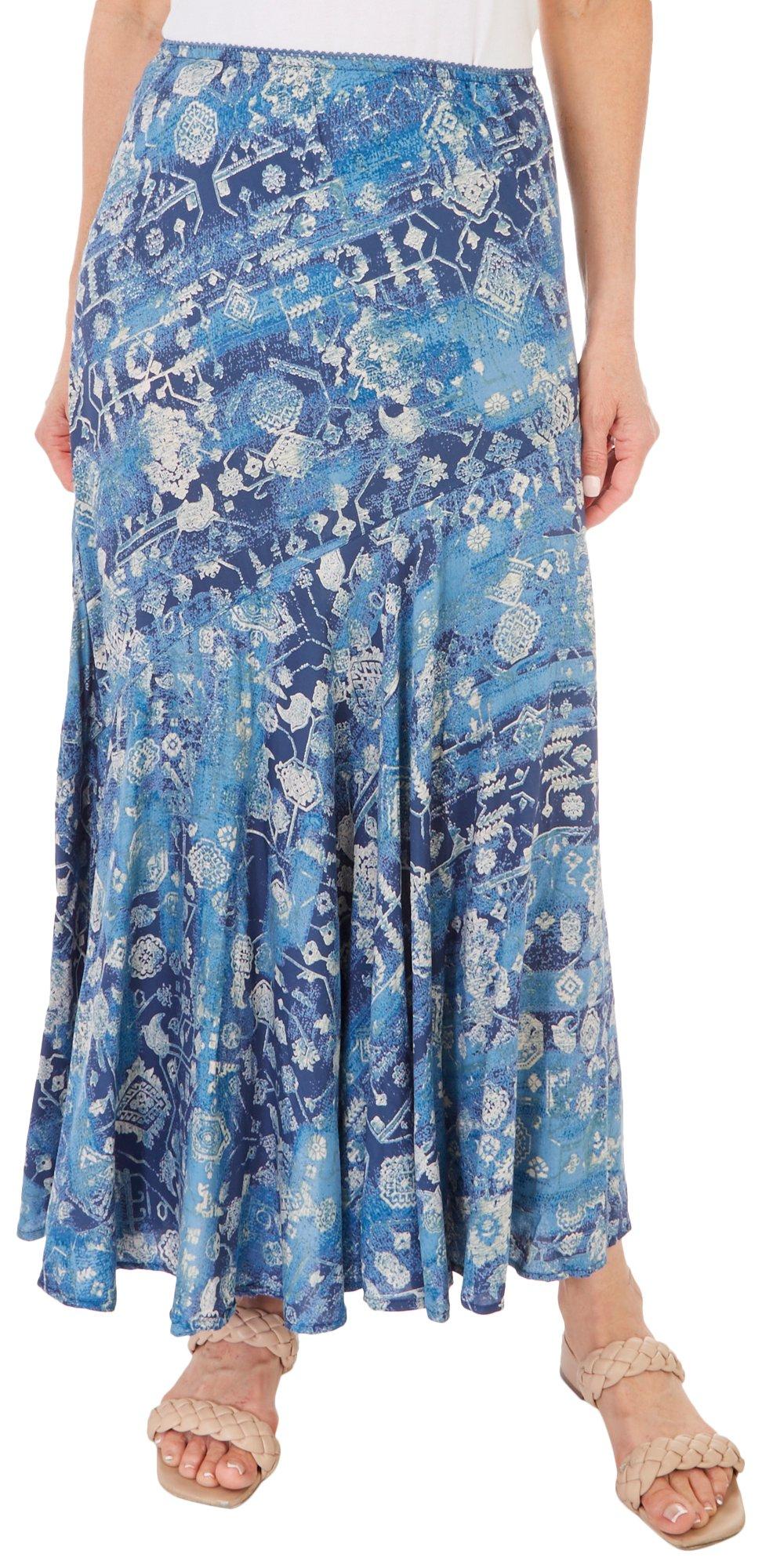 Bunulu Womens Printed Fitted Flare Maxi Skirt