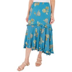 Bunulu Womens Floral Fitted  Ruffle Flounce Skirt