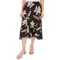 Bunulu Womens Floral Printed Fitted Ruffle Midi Skirt