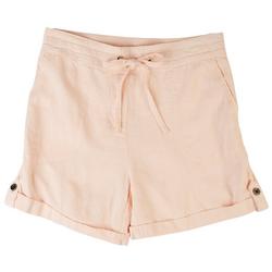 Womens Solid 5 in. Drawstring Pocket Linen Shorts