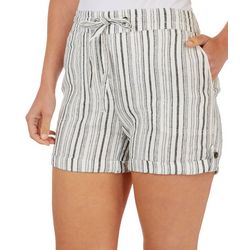 Per Se Womens Striped Print Linen Drawstring Shorts