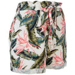 Per Se Womens 5'' Tropical Leaf Linen Drawstring Shorts